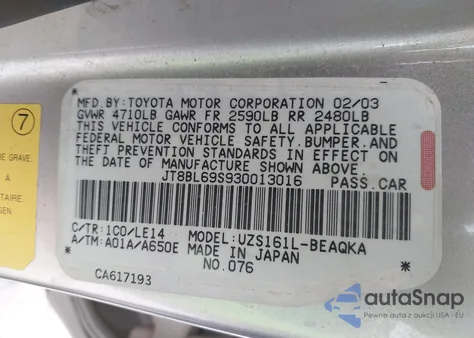 2003 Lexus Gs 430 z USA, uszkodzony, nr VIN JT8BL69S930013016